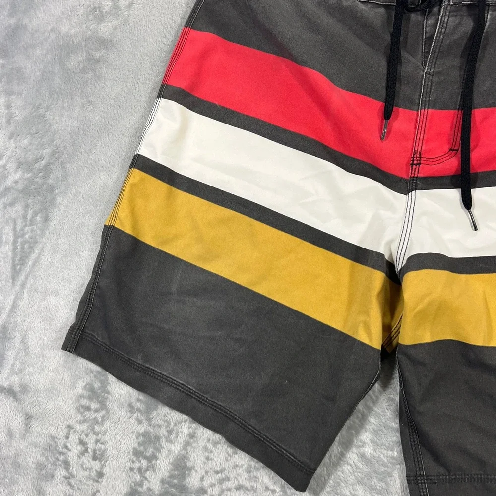 BANKS JOURNAL Board Shorts Mens 33 Charcoal Striped BS0093 Recycled Stretch